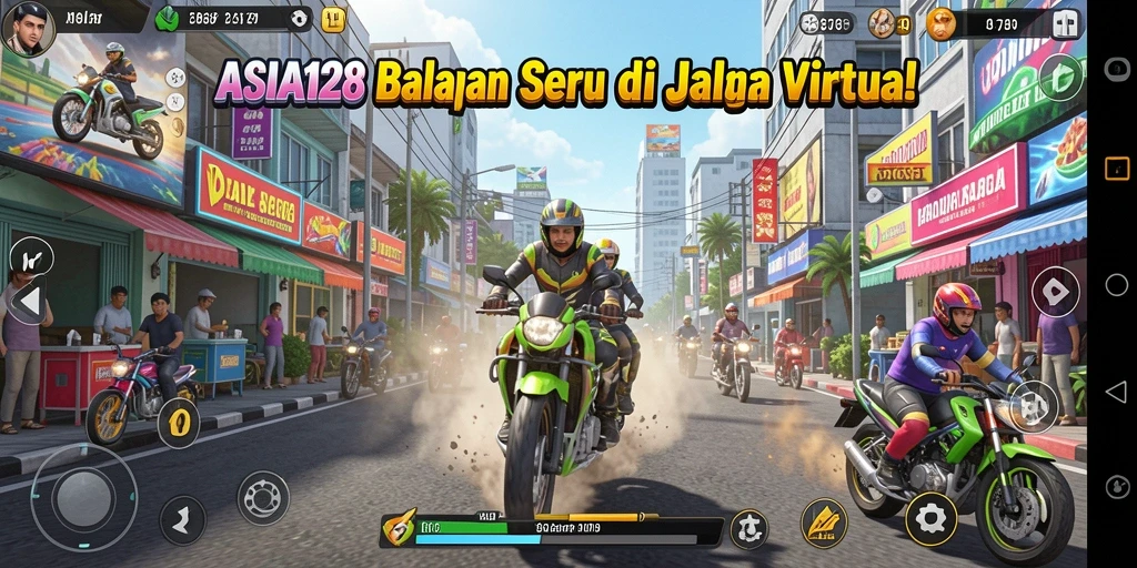Screenshot gameplay balapan dari ASIA128 menunjukkan mobil melaju kencang.