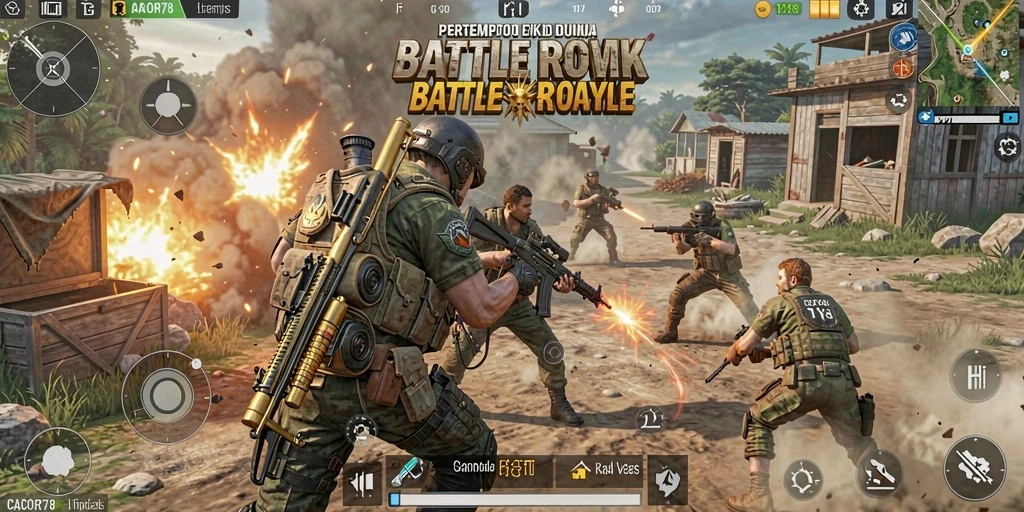 Gameplay seru CACOR78 dengan aksi menegangkan di arena Battle Royale.
