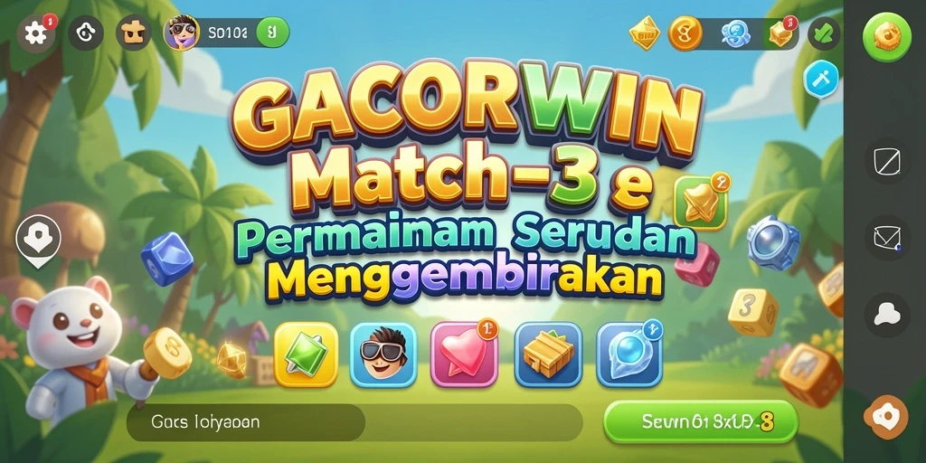 Tampilan gameplay seru GACORWIN dengan elemen-elemen Match-3 yang berwarna-warni.
