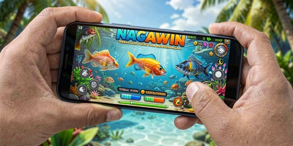 Tampilan gameplay NAGAWIN yang menarik dengan aksi Tembak Ikan.