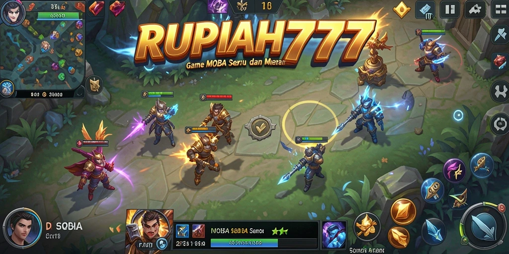 Tampilan penuh aksi dari gameplay RUPIAH777 di arena MOBA.