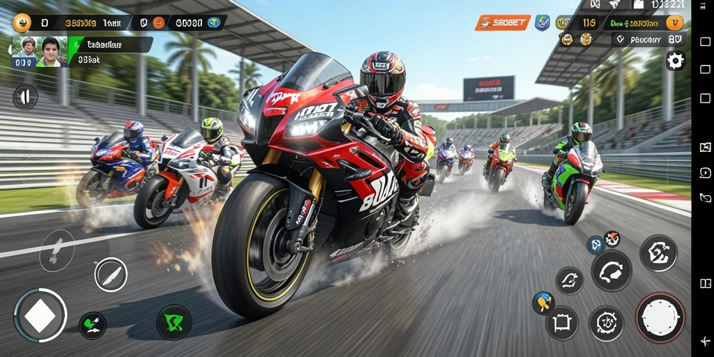 Screenshot menampilkan aksi balap motor yang mendebarkan.