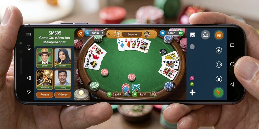 Screenshot utama SM605 menampilkan gameplay Gaple yang menarik.