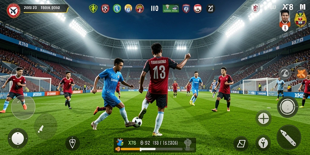 Tampilan gameplay X78 yang dinamis dan seru di lapangan sepak bola.
